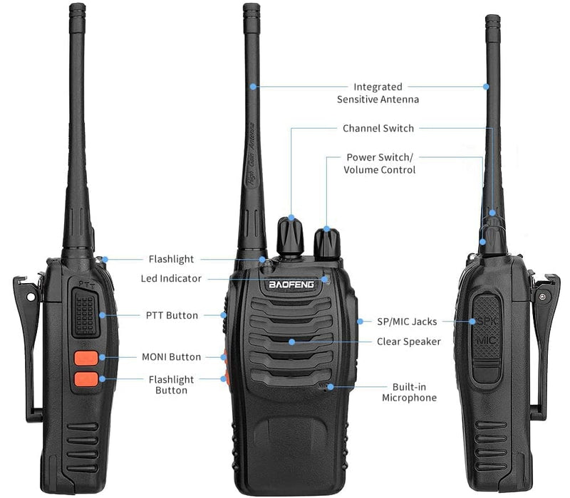 [Australia - AusPower] - Baofeng Long Range Walkie Talkies Two Way Radios with Earpiece 2 Pack UHF Handheld Rechargeable BF-888s Interphone for Adults or Kids Hiking Biking Camping Li-ion Battery and Charger Included Black-2Pcs 