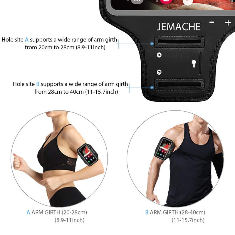 [Australia - AusPower] - Galaxy S22 S21 S20 Armband, JEMACHE Water Resistant Gym Running Workouts Phone Arm Band for Samsung Galaxy S20, S21, S22 5G with Card Holder (Black) 6.2" Black 
