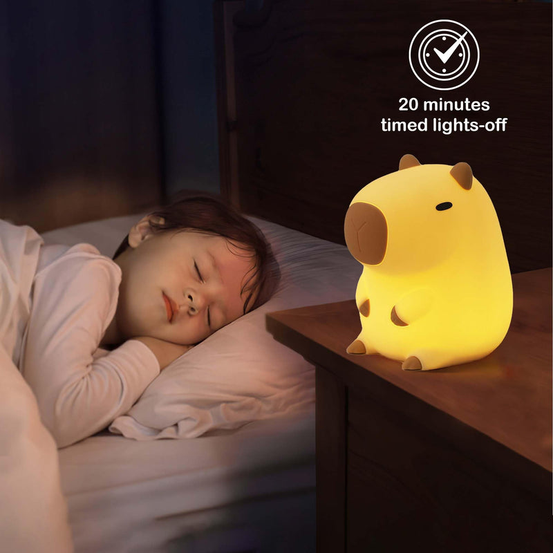 [Australia - AusPower] - Ammonite Capybara Night Light, Cute Silicone Capybara Lamp for Kids, Soft Silicone Kids Nursery Nightlight USB LED Touch Lamp Kids Bedroom Decor as Xmas Birthday Gifts for Boys Girls Warm Yellow 
