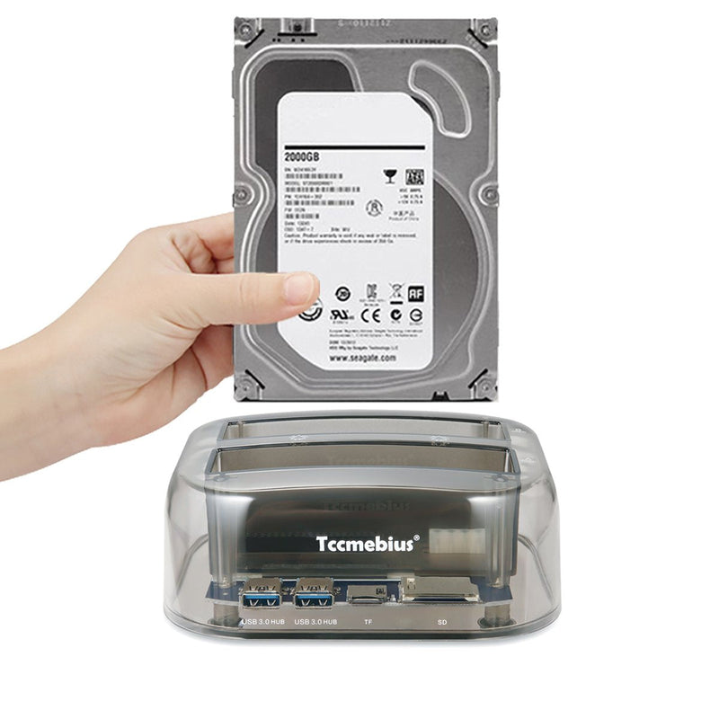 [Australia - AusPower] - Tccmebius TCC-S865 USB 3.0 to SATA IDE Dual Slots External Transparent Hard Drive Docking Station with Card Reader and 2 Ports USB 3.0 Hub for 2.5 3.5 Inch IDE SATA I/II/III HDD SSD 
