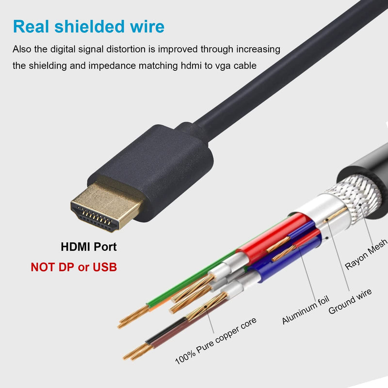 [Australia - AusPower] - HDMI to VGA Cable, Gold-Plated Computer HDMI to VGA Monitor Cable Adapter Cord for Computer, Desktop, Laptop, PC, Monitor, Projector, HDTV, and More (NOT Bidirectional) -1.83M 1.83M Black 