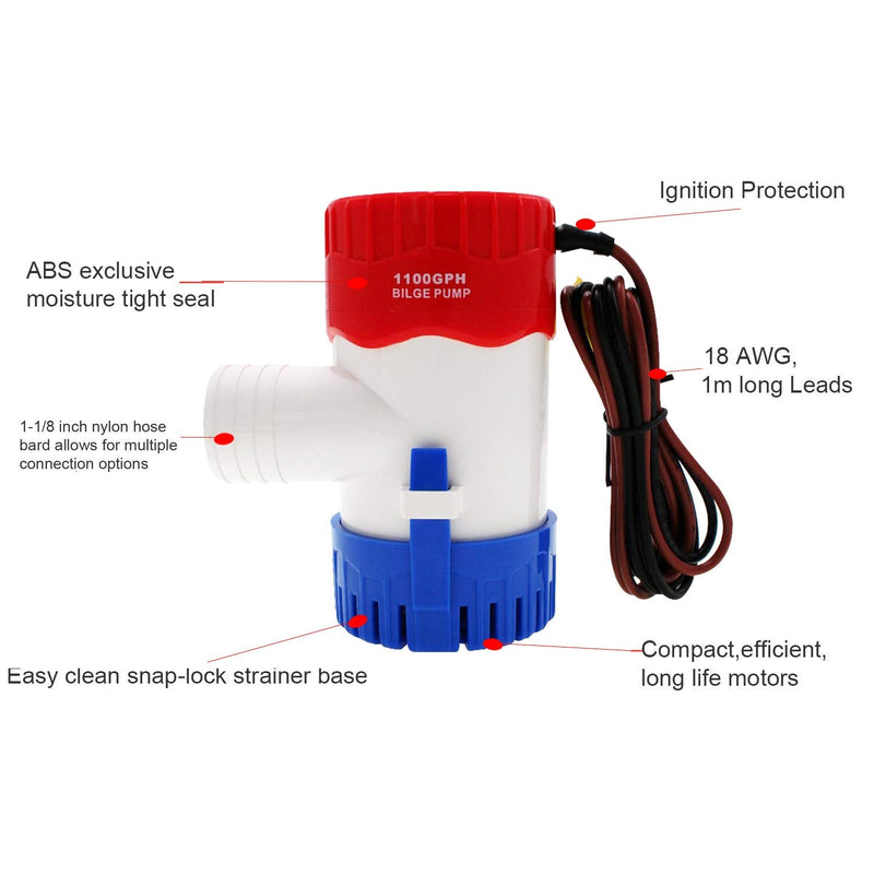 [Australia - AusPower] - Submersible Boat Bilge Water Pump 12v 1100gph Non-Automatic Marine Electric Bilge Pump for Ponds, Pools, Spas Silent, Boat Caravan RV Submersible 