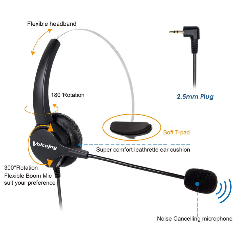 [Australia - AusPower] - VoiceJoy Headset Headphones with Volume+Mute Control+Standard 2.5mm Plug Jack for Cisco SPA Series Spa303 Spa504g and Other, Polycom Soundpoint IP 320 330, Grandstream, Linksys,Cortelco 