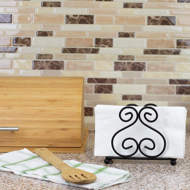 [Australia - AusPower] - Home Basics Scroll Collection Steel Napkin Holder, Freestanding Tissue Dispenser Organizer for Kitchen Countertop, Durable, Sturdy, Home Décor, Black 