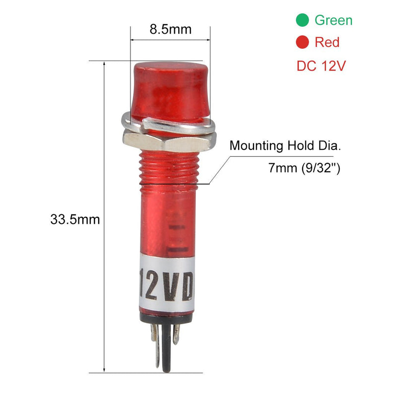 [Australia - AusPower] - uxcell Signal Indicator Dash Light DC 12V, LED Bulbs XD7-1 Red+Green, 7mm 9/32" Panel Mount 15Pcs 