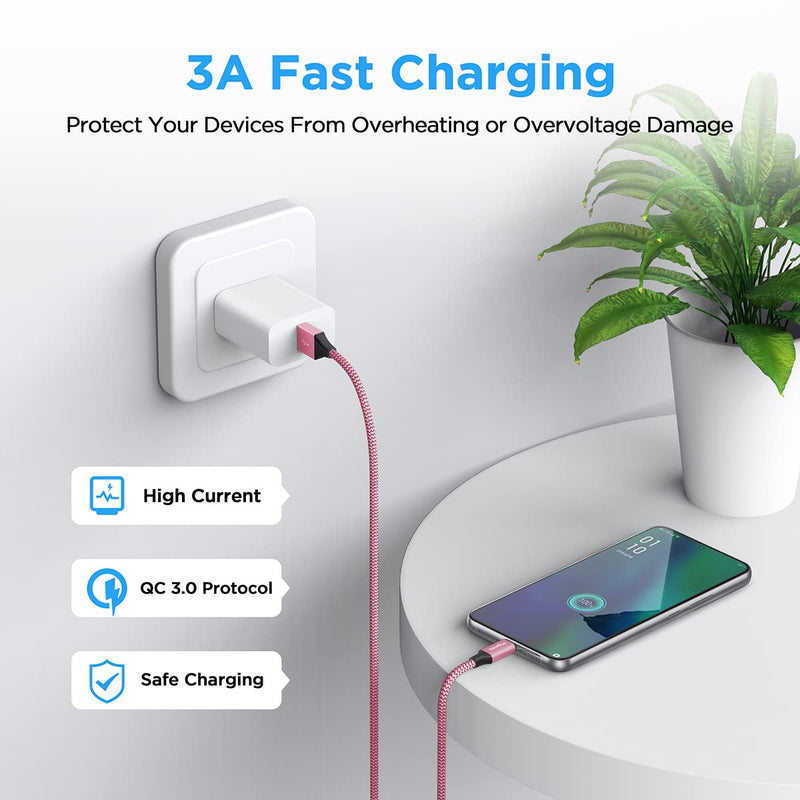 [Australia - AusPower] - etguuds Pink USB C Cable 6ft Fast Charge, 2-Pack USB A to USB C Type Charger Cord for Samsung Galaxy S23 S22 S21 S20 S10 S10E, A10e A11 A13 A03s A52 A53, Z Fold 4 3/Flip 4 3 5G, Note 20 10 9, Moto G 
