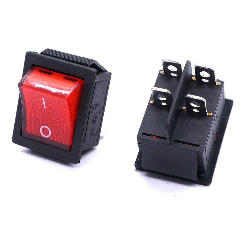[Australia - AusPower] - Taiss 5Pcs Rocker Switche DPST ON/Off 4 Pin 2 Position Rocker Switches 16A 250VAC/20A 125VAC with Red Light Illuminated Boat Rocker Toggle Switch for Boat KCD2-201N-R 