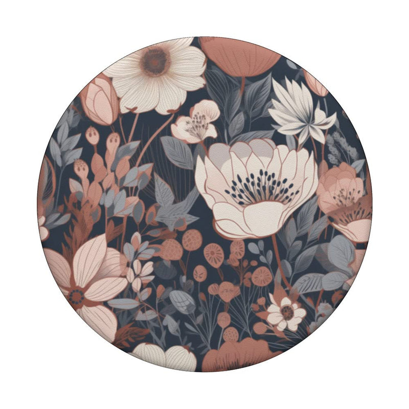 [Australia - AusPower] - Boho Women Aesthetic Minimalist Floral Wildflower Pattern PopSockets Swappable PopGrip Black 