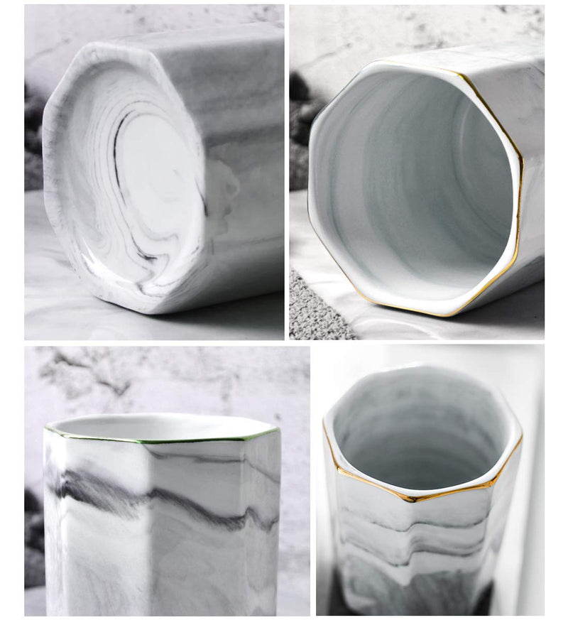 [Australia - AusPower] - WAVEYU Pen Holder, Stand for Desk Marble Pattern Pencil Cup for Girls Kids Durable Ceramic Desk Organizer Makeup Brush Holder for Office, Classroom, Home, Gray Marble 