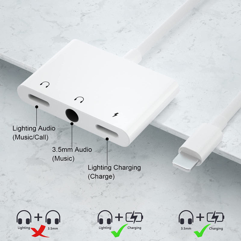 [Australia - AusPower] - Unitrox 3.5mm Headphone Jack Adapter, 3 in 1 Audio and Charge Headphone Splitter for Phone 11/11 Pro/XS/XS Max/XR/X /8/8 Plus /7/7 Plus, Support Fast Charge (White) 