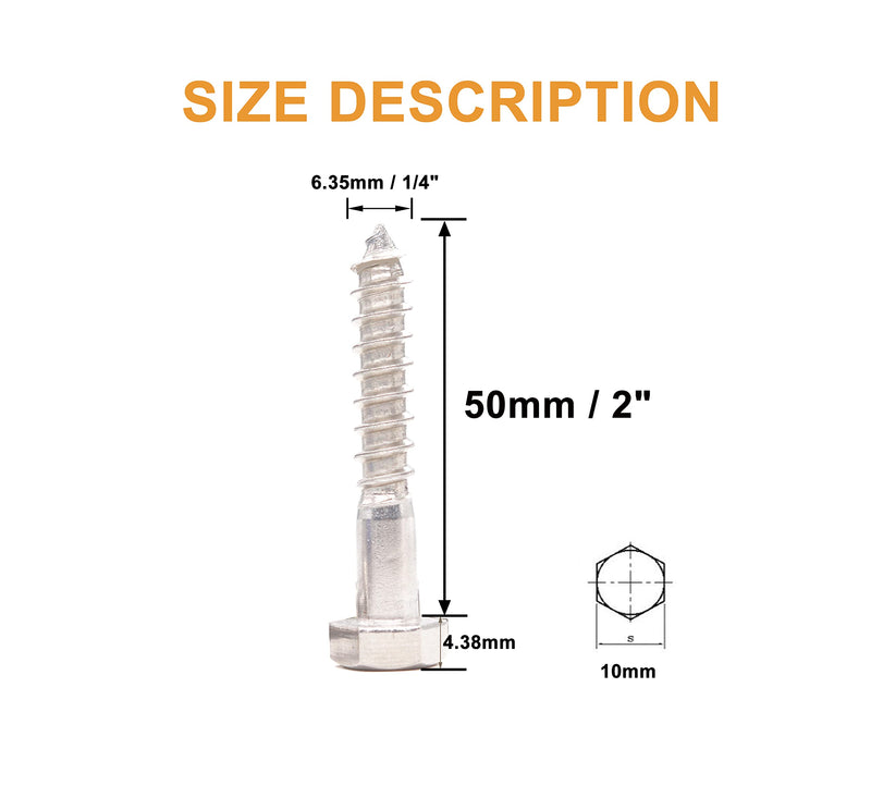 [Australia - AusPower] - binifiMux 1/4" x 2" Stainless Steel Hex Head Lag Screws Bolts, 30pcs, A2-70/18-8,Coach Bolts, Plain Finish 1/4 in. x 2 in. 30-Pack 