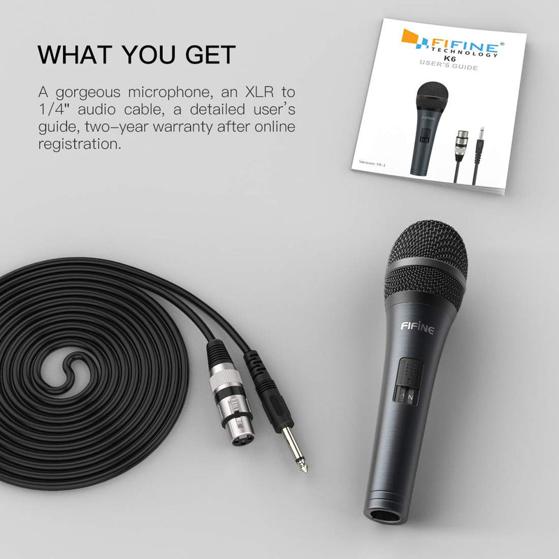 [Australia - AusPower] - Karaoke Microphone,Fifine Dynamic Vocal Microphone for Speaker,Wired Handheld Mic with On and Off Switch and14.8ft Detachable Cable-K6 