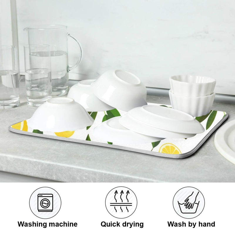 [Australia - AusPower] - Harooni Lemon Dish Drying Mat - Yellow Lemon Leaves Heat Resistant Drying Mat for Kitchen Countertop Home Decoration 16 x 18 Inch 16x18inch 