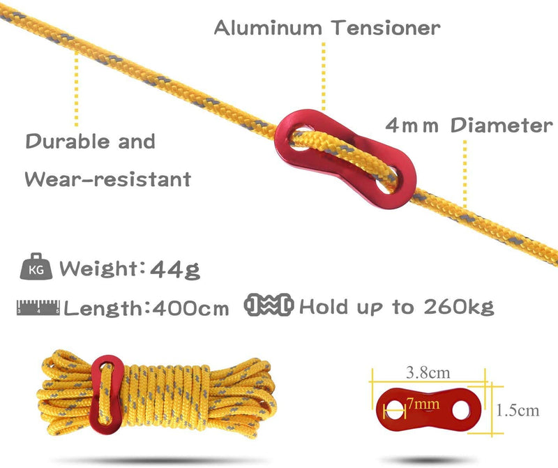 [Australia - AusPower] - Hikeman 6 Pack 4mm Outdoor Guy Lines Tent Cords Lightweight Camping Rope with Aluminum Guylines Adjuster Tensioner Pouch for Tent Tarp, Canopy Shelter, Camping, Hiking, Backpacking (Army Green) 