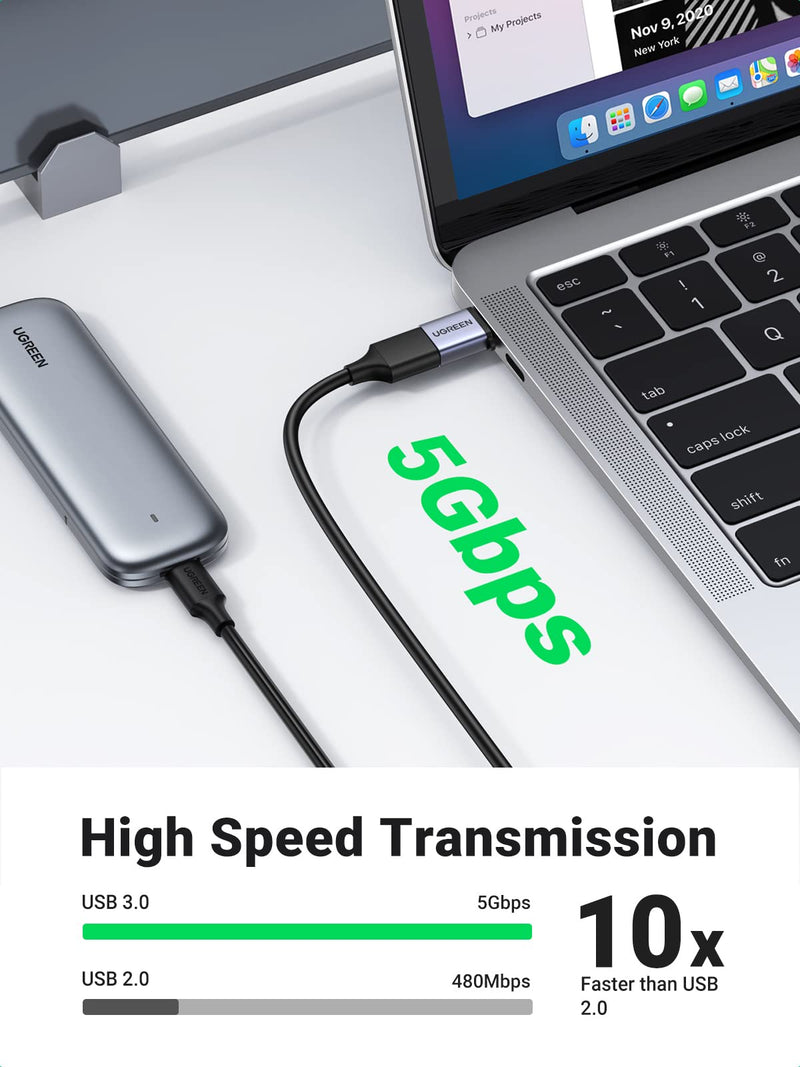 [Australia - AusPower] - UGREEN USB C to USB 3.0 Adapter 2 Pack USB C Male to USB Female Adapter OTG Type C Adapter Compatible with MacBook Pro 2021 MacBook Air 2020 Thunderbolt 4 Samsung 9 iMac 2021 Ipad Mini 6 Ipad Pro Grey 