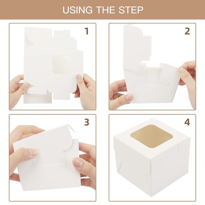 [Australia - AusPower] - 10 Pcs Premium White Cup Cakes Boxes Packaging with Window and Holder, Cup cake Gift Boxes , 6.2" x6.2" x 3.0" Small Dessert Boxes for Bakery Cakes, Cookies, Muffins, Donuts and Pastry 