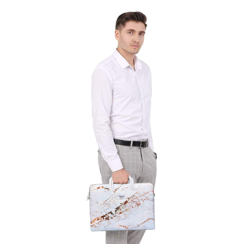 [Australia - AusPower] - MOSISO Laptop Shoulder Bag Compatible with MacBook Pro 16 inch 2021 M1 Pro/Max A2485/2019-2020 A2141/Pro 15 A1398, 15-15.6 inch Notebook,Inclined Marble Carrying Briefcase Sleeve with Trolley Belt 16-inch 