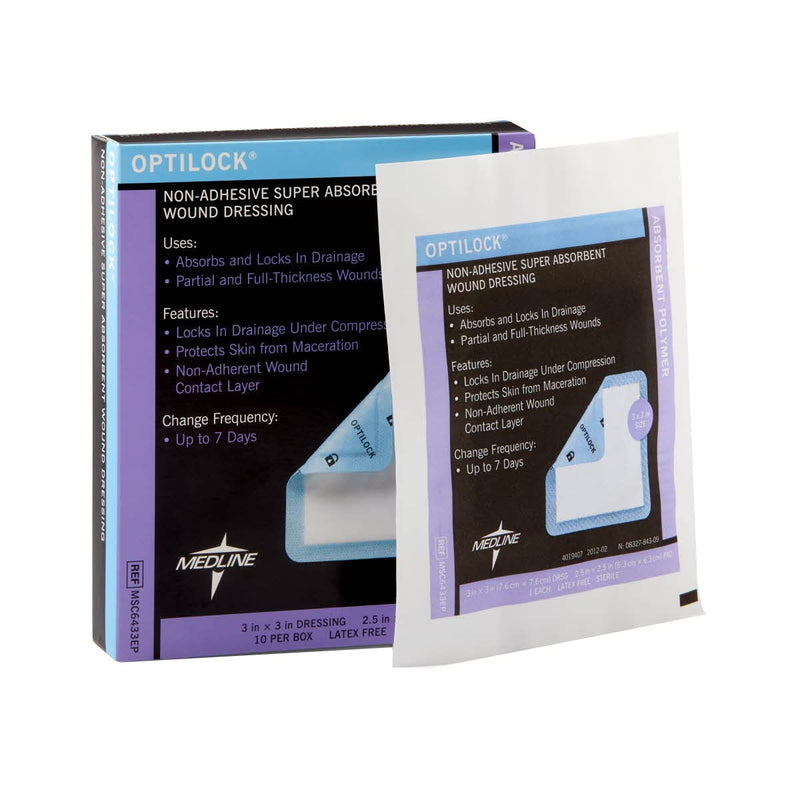 [Australia - AusPower] - Medline OptiLock Non-Adhesive Super Absorbent Wound Dressings, 3" x 3" (Pack of 10) 