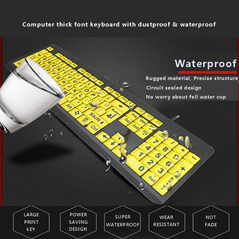 [Australia - AusPower] - BOOGIIO Large Print Computer Keyboard, Wired USB High Contrast Keyboard with Oversized Print Letters for Visually Impaired Low Vision Individuals (Yellow+Black) 