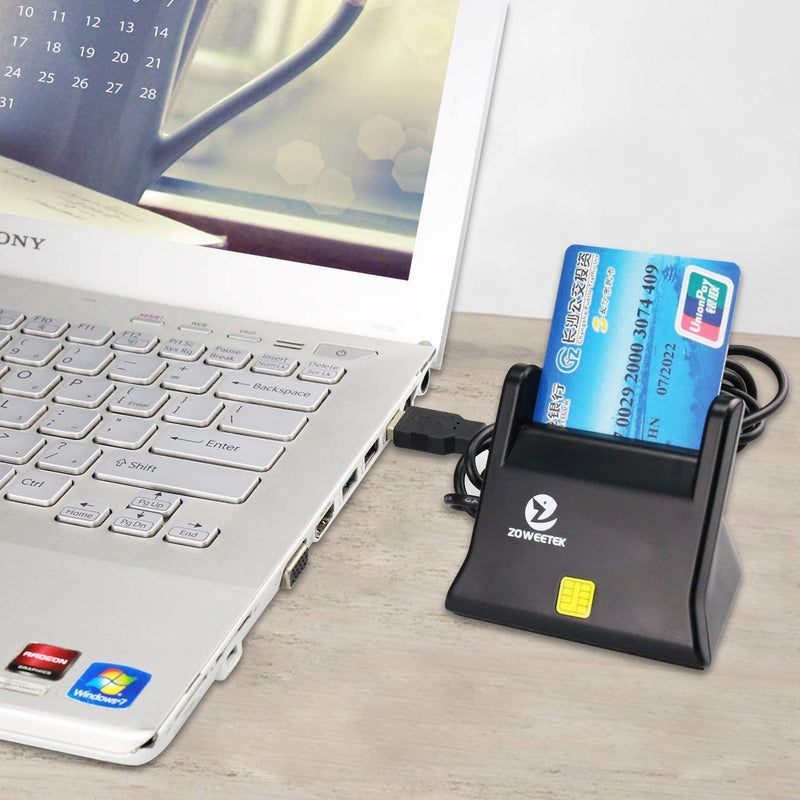 [Australia - AusPower] - ZOWEETEK CAC Reader, CAC Card Reader Military, DOD Military USB Common Access CAC Smart Card Reader, Compatible with Windows, Mac OS and Linux Black 