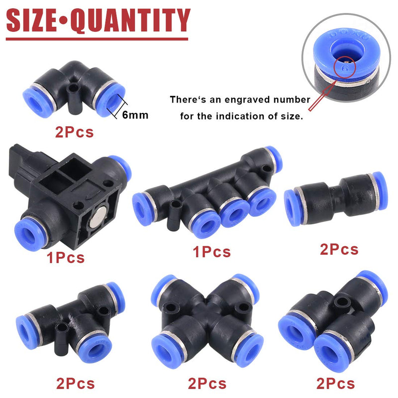 [Australia - AusPower] - Hilitchi 12 Pcs 15/64” 6mm Od Pneumatic Plastic Push to Connect Fittings Kit Blue 2 Elbows, 2 Union Tee, 2 Y Spliters 2 Straight Unions, 2 Cross Unions, 1 Manifold and Hand Valves- 6mm Combo Pack 