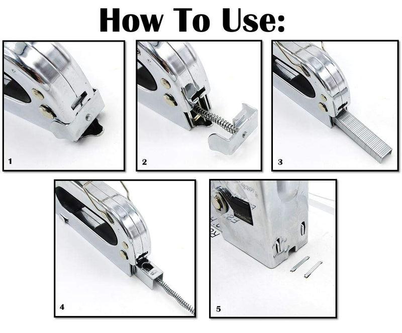 [Australia - AusPower] - Heavy Duty Staple Gun in Metal-Chrome Finish with Quick-jam-Clear Mechanism and Safety Handle Lock - Home Office Construction Use 