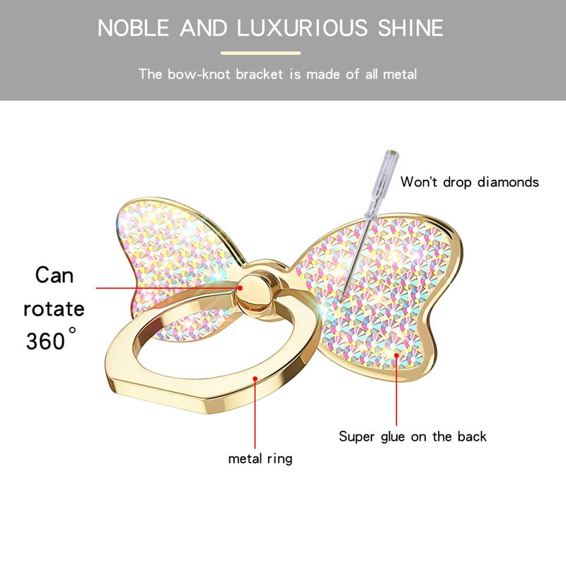 [Australia - AusPower] - Cavdycidy Bling Finger Ring Stand,Butterfly Ring Holder for Cell Phone Luxury Glitter Diamond Metal Finger Ring Grip Holder for All Smartphone Phone Case,Gold bling gold 