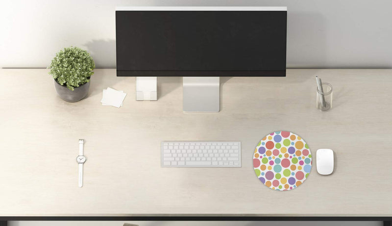 [Australia - AusPower] - Lunarable Polka Dot Mouse Pad for Computers, Colorful Pattern Dots Inspirations Abstract Cheerful Geometric Design, Round Non-Slip Thick Rubber Modern Gaming Mousepad, 8" Round, Multicolor 
