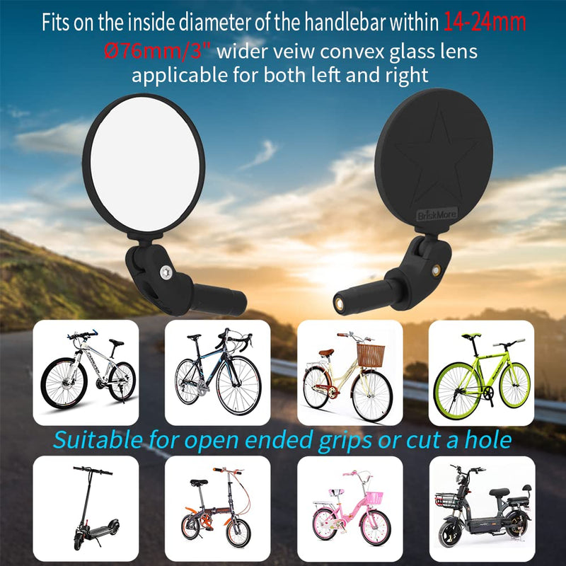 [Australia - AusPower] - BriskMore Bike Mirrors,Bike Bar End Mirror, HD Glass Convex Lens Bicycle Rearview Mirror, 2PCS Safe Cycling Rear View Mirror 