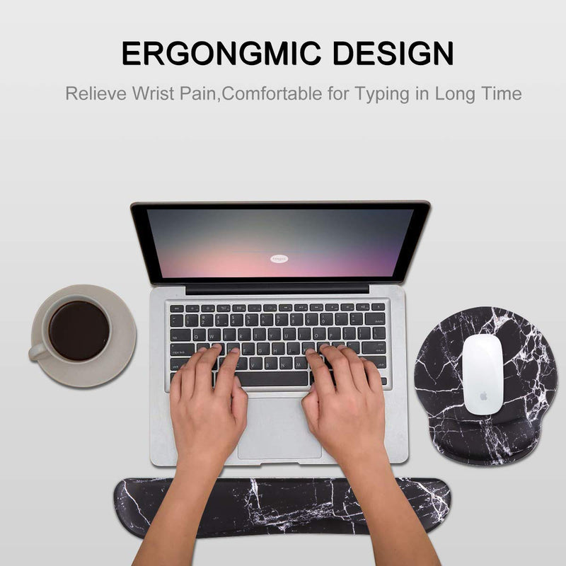 [Australia - AusPower] - Anyshock Wrist Rest Mouse and Keyboard Pad with Wrist Support, Gel Ergonomic Wrist Memory Foam Cushion for Computer, Laptop, Mac, Game and Office, Durable, Cute, Easy Typing, Pain Relief(Black Marble) 