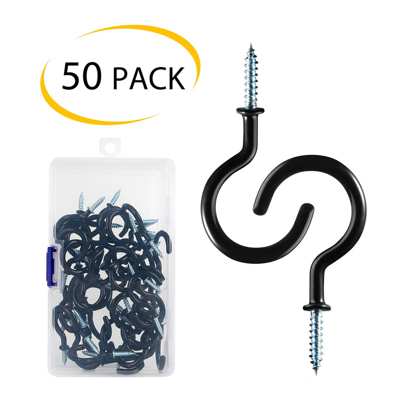 [Australia - AusPower] - 50-Pack Ceiling Hooks, 1-1/4inch Vinyl Coated Screw-in Cup Hooks Hanger for String Lights Curtains Ropes Chains Mugs Indoor and Outdoor Use, Black 
