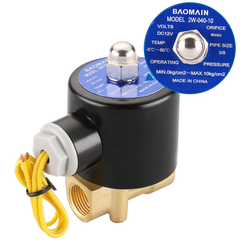 [Australia - AusPower] - Baomain 3/8 inch Brass Electric Solenoid Valve Water Air Fuels N/C Valve DC 12V 
