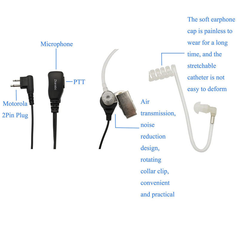 [Australia - AusPower] - Zkarabc Walkie Talkies Earpiece with Mic 2 Pin Acoustic Tube Headset Compatible Motorola CLS1410 CLS1110 BRP40 CP200 CP200D CP185 DTR650 RDU2020 RDU4100 RDU4160D RDU2080D RMU2040 RMU2080D (2 Pack) 