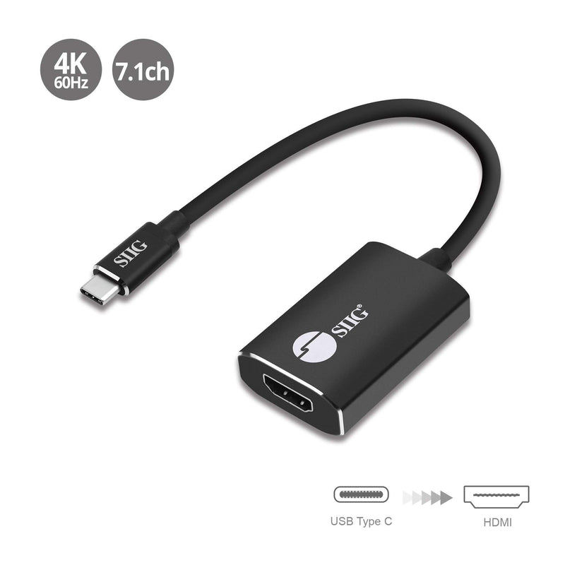 [Australia - AusPower] - SIIG CB-TC0C12-S1 USB Type C to 4K HDMI Cable Adapter - Thunderbolt 3 Compatible - Male to Female Converter - Reversible Plug Design - Supports 6.0Gbps Bandwidth 4K 60Hz 