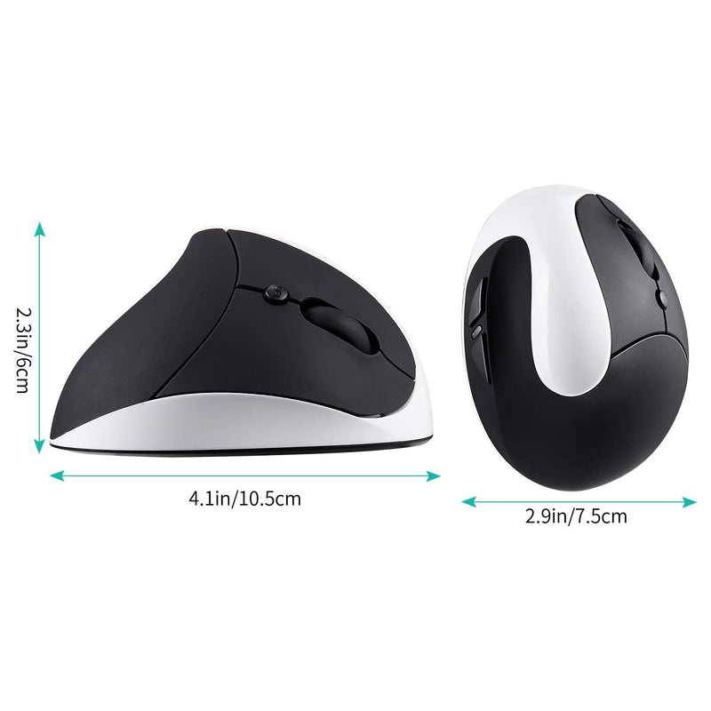 [Australia - AusPower] - Vertical Mouse, AURTEC Rechargeable 2.4G Wireless Ergonomic Mice with USB Receiver, 6 Buttons and 3 Adjustable DPI 800/1200/1600, White 
