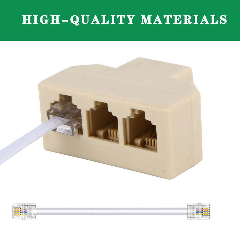[Australia - AusPower] - Phone Splitter 3 Way Telephone Adapter RJ11 6P4C 1 Female to 3 Females for Landline and Fax -Ivory-1Pack 
