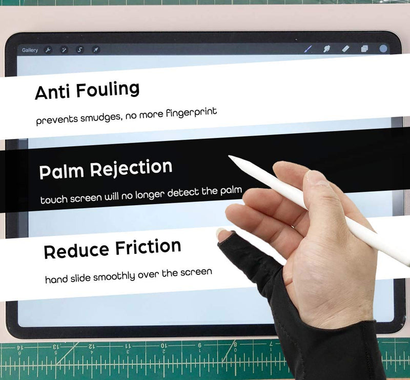 [Australia - AusPower] - AKX Artist Glove XSmall - 2 Pack Palm Rejection Drawing Glove for Graphic Tablet, iPad - Smudge Guard, 1 Finger, Elastic Lycra, Fingerless Glove, Good for Left and Right Hand, Black | AK-010 XS 1 Finger, Black 