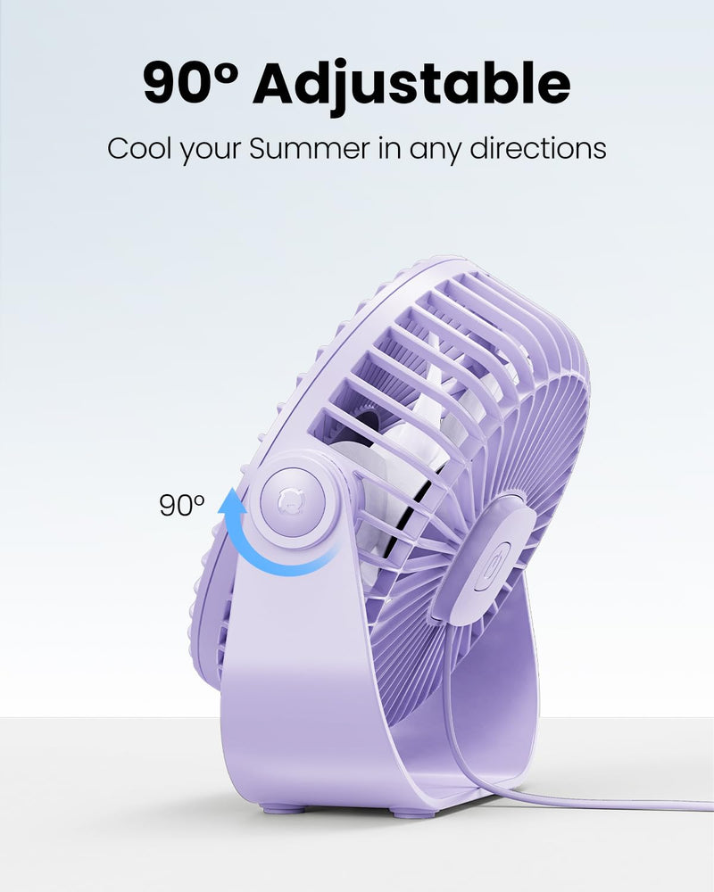 [Australia - AusPower] - Gaiatop USB Desk Fan, 3 Speeds Portable Small Fan with Strong Airflow, 5.5 Inch Quiet Table Fan, 90° Rotate Personal Cooling Fan For Bedroom Home Office Desktop Travel (Purple) Purple 