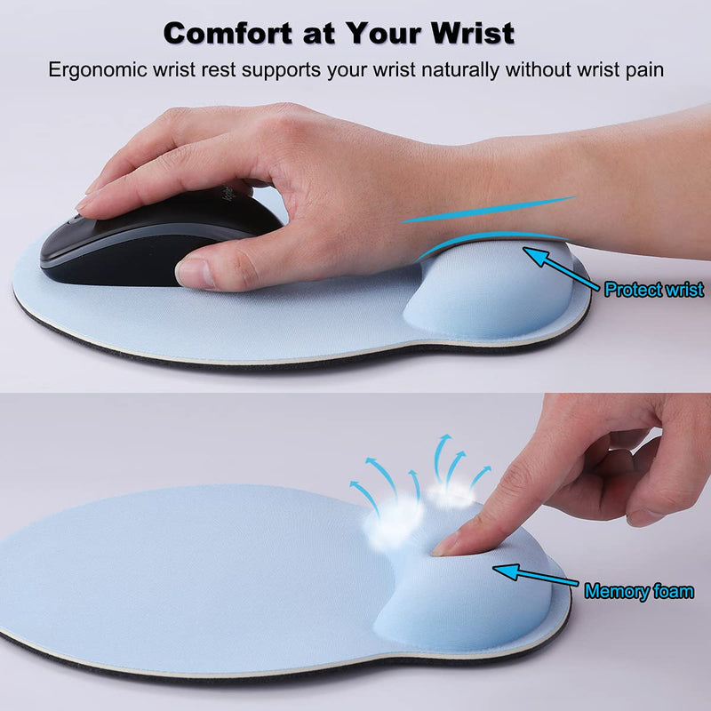 [Australia - AusPower] - Ceavmlsr Ergonomic Office Light Blue Mouse Pad with Wrist Support for Computer, Small Cute Mouse Pad with Wrist Rest Support Mousepad Mat for Laptop & Desk (Light Blue) 