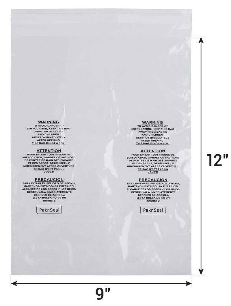 [Australia - AusPower] - PaknSeal Clear 9x12 Self Seal Poly Bags, Suffocation Warning (100 Count) 9"x12" 