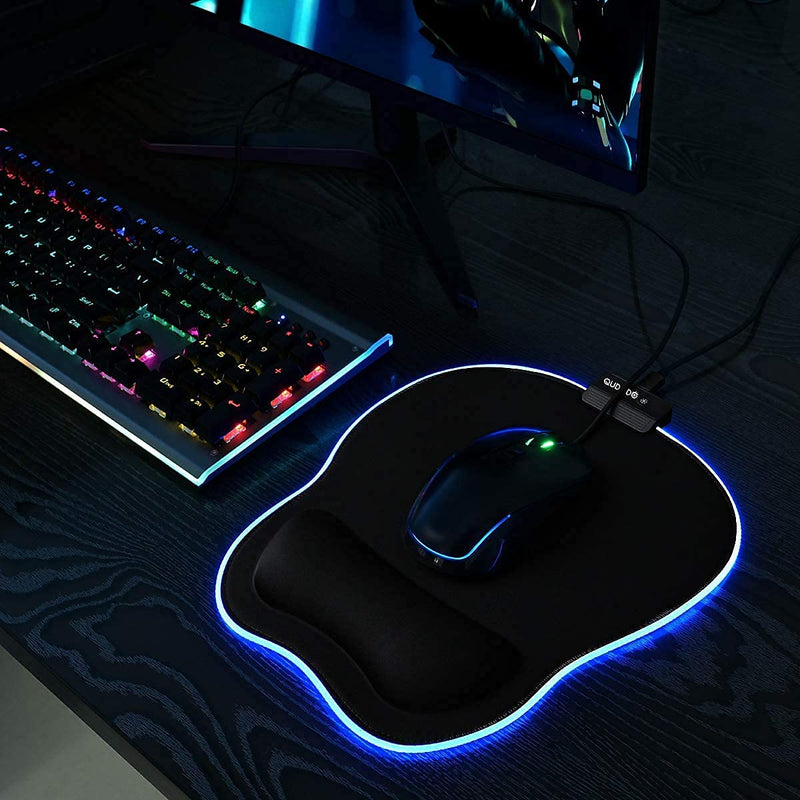 [Australia - AusPower] - Qudodo RGB Ergonomic Mouse Pad with Wrist Support,11.2 x 9.3 in Mouse Pads Lycra Fabric with Non-Slip PU Base,Static,Breathing Cycle for Home Office Working Studying Games & Pain Relief (Black) Black 