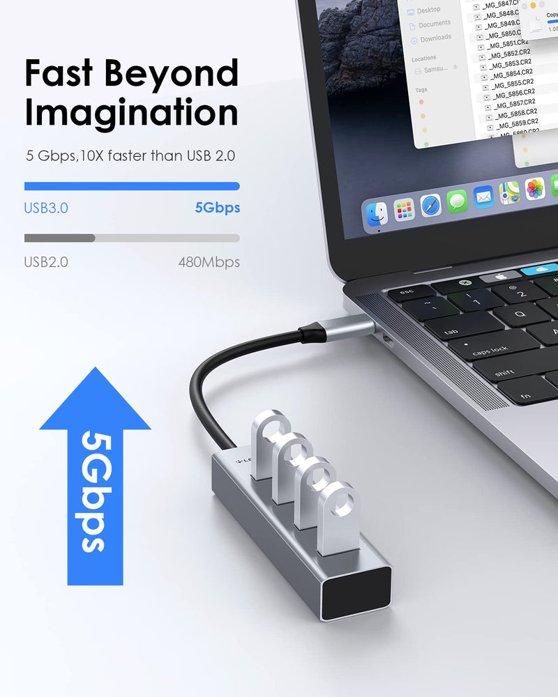 [Australia - AusPower] - LENTION 4-in-1 USB C Hub, 4 USB 3.0 Ports, USB C to USB A Multiport Adapter for 2022-2016 MacBook Pro, Mac Air & Surface, iPad Pro, Chromebook, More, Stable Driver Certified (CB-C22s, Space Gray) 