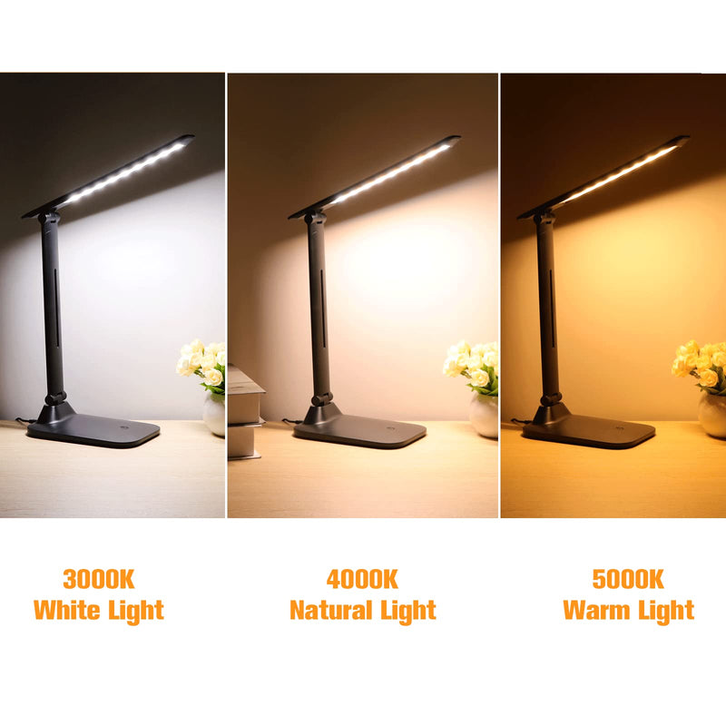 [Australia - AusPower] - LED Desk Lamp, Desk Lamps for Home Office, Dimmable Eye-Caring Desk Light with 3 Color Modes, Touch Control Adjustable Table Office Lamp, Foldable Desk Lamp with Adapter, Black 