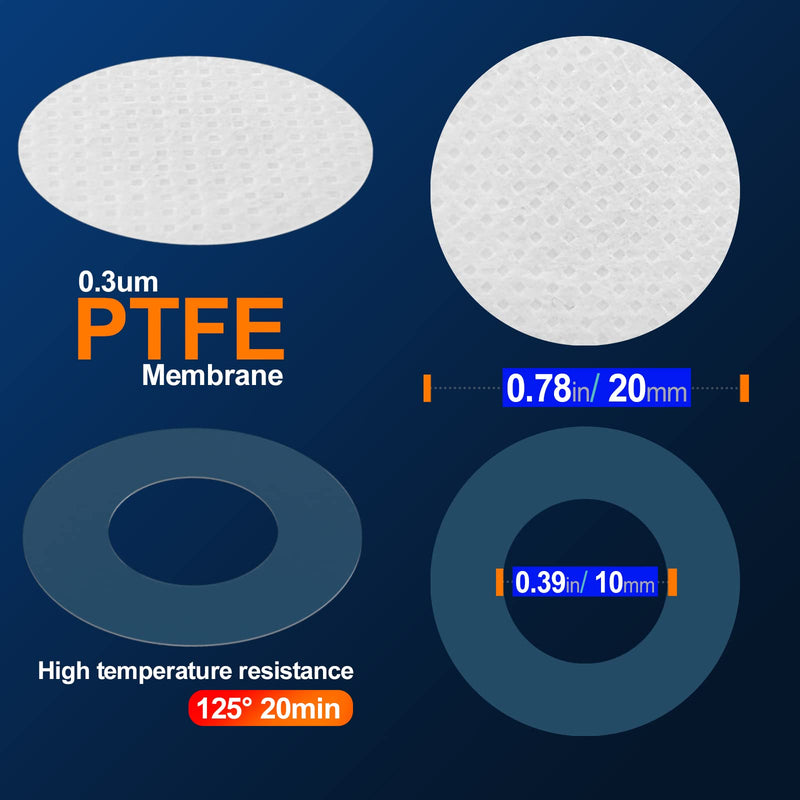 [Australia - AusPower] - 64Pcs 20mm Diameter Synthetic Filter disc Hydrophobic PTFE Membrane 0.3um Pore Size Strong Adhesive for Mushroom Cultivation 