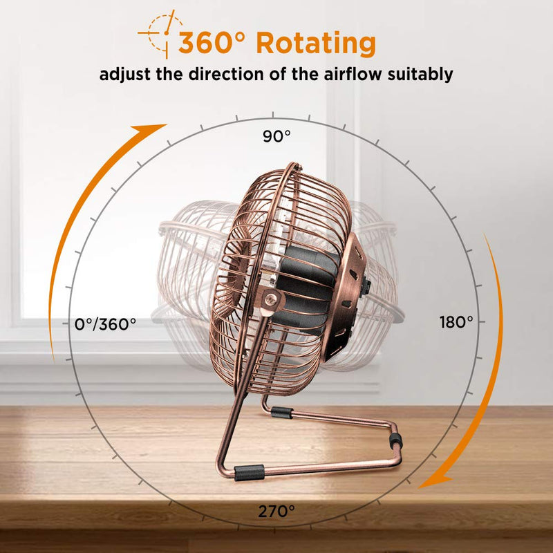 [Australia - AusPower] - EasyAcc 6 Inch USB Desk Fan, [ Small Quiet Powerful Metal Fan ] USB Powered Portable Fan, Strong Airflow& 360°Rotation Personal Table Cooling Fan with 2 Speed(USB POWERED ONLY) 6" USB Fan Bronzer 