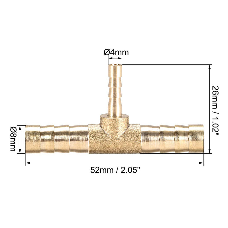 [Australia - AusPower] - uxcell Tee Brass Barb Fitting Reducer 3 Way, Fit Hose ID 8mm x 4mm x 8mm 