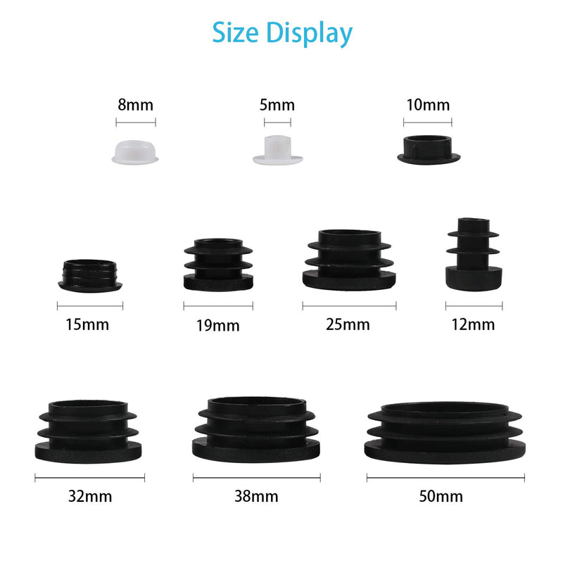 [Australia - AusPower] - 208 Pieces Mixed Sizes Round Plastic Plugs,Pipe Tubing End Cap, Round Plastic Tubing Plug, Durable Chair Glide for Chair Table Stool Leg,Pipe,Round Plastic Tubing,Tube Pipe Hole (Round) 