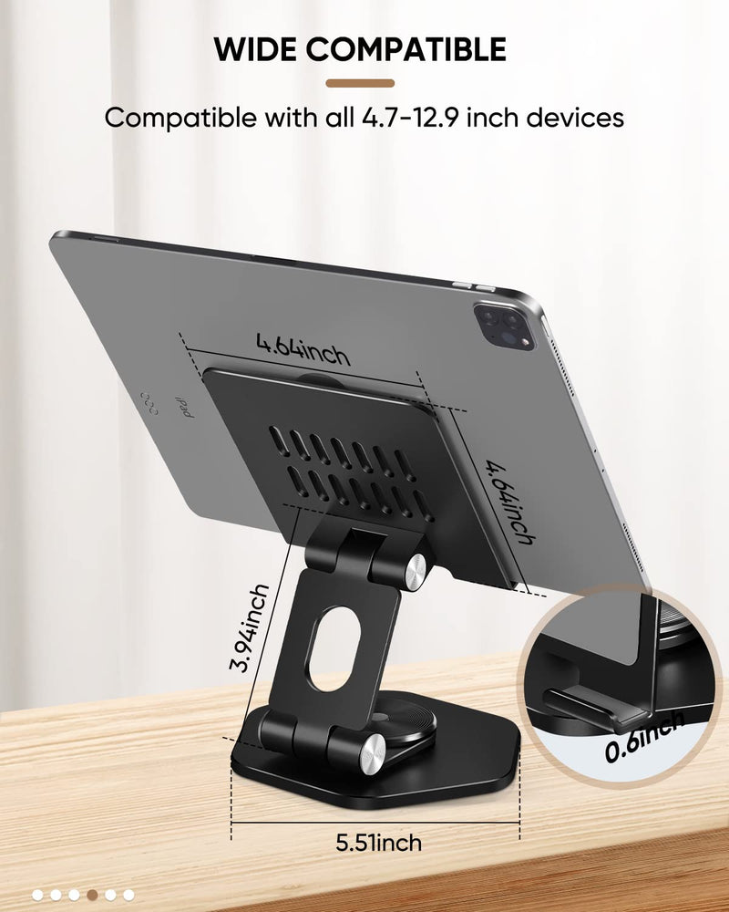 [Australia - AusPower] - SOJUNER Swivel Tablet Stand, Tablet Holder for iPad with 360 Rotating Base, Aluminum Foldable Desktop Stand Holder Compatible with All Tablet Such as iPad Pro 12.9,11,10.5,9.7, Black Black rotating type 