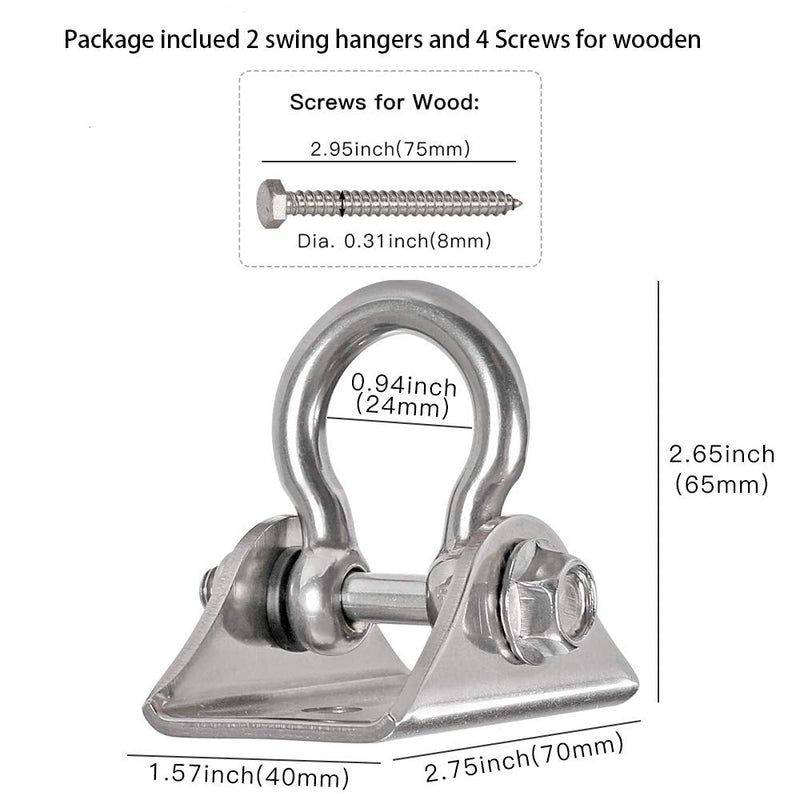 [Australia - AusPower] - WAREMAID 2 Pack Heavy Duty 180° Swing Hangers, Stainless Steel Swing Hook for Ceiling Wooden Porch Swing Hanging kit Playground Gym Rope Boxing Bag Hammock Chair Yoga Swing Mount 1000 lb Capacity 