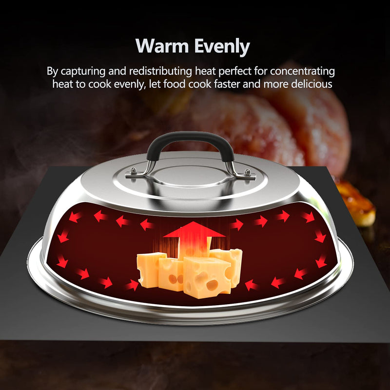 [Australia - AusPower] - Cellay 12 Inch Lightweight Cheese Melting Dome Stainless Steel Griddle Grill Accessories - Durable Steaming Cover, Round Basting - Heat Resistant Handle for Flat Top Griddle Grill Indoor/Outdoor 